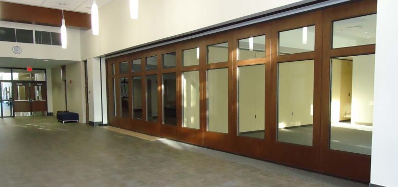 Operable Partition with Glass Cutouts